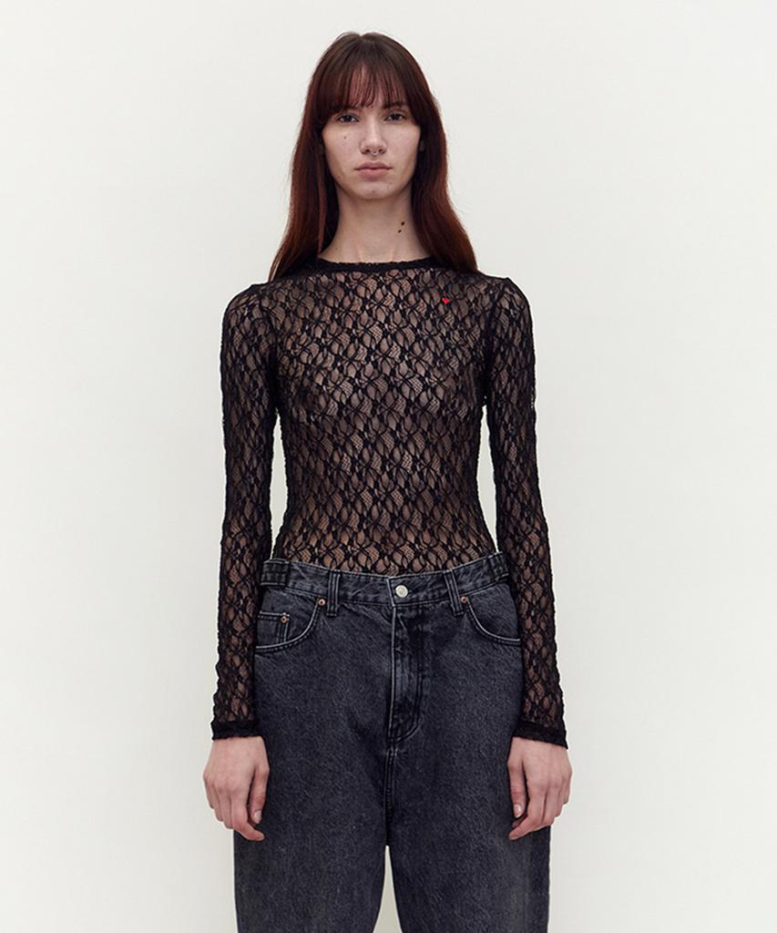 M.M.M Lace Sheer Long Sleeve_Black