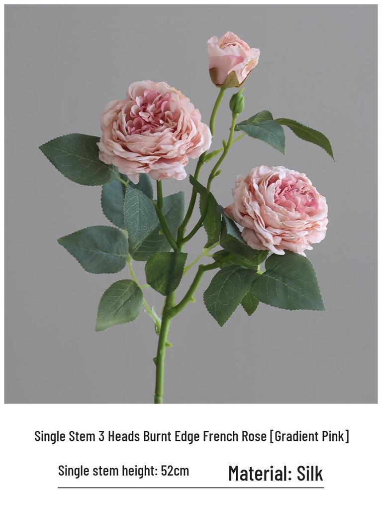 Vintage Burned Edge Rose Artificial Floral Arrangement for Living Room or Dining Table Decor