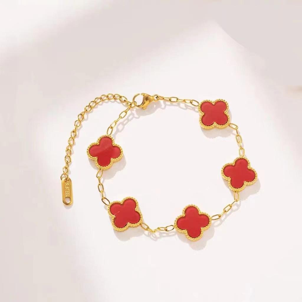 Net Red New Titanium Steel Four-leaf Clover Bracelet Female Simple Ins Five Flowers Mother-of-pearl Good Luck Four-leaf Clover Hand Jewelry Chain