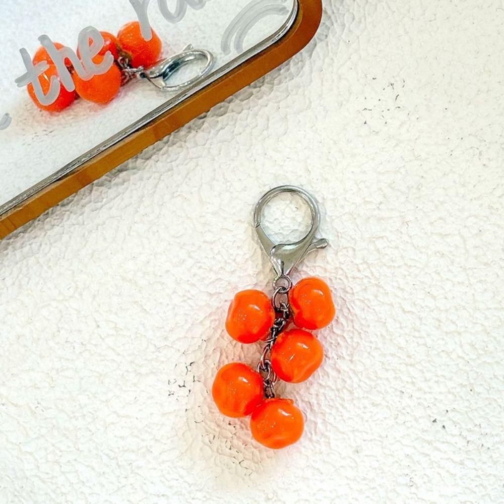 Handmade Style Berry Bag Charm Chunky Beads Resin Key Ring Red Fruit Key Chain Backpack Decor