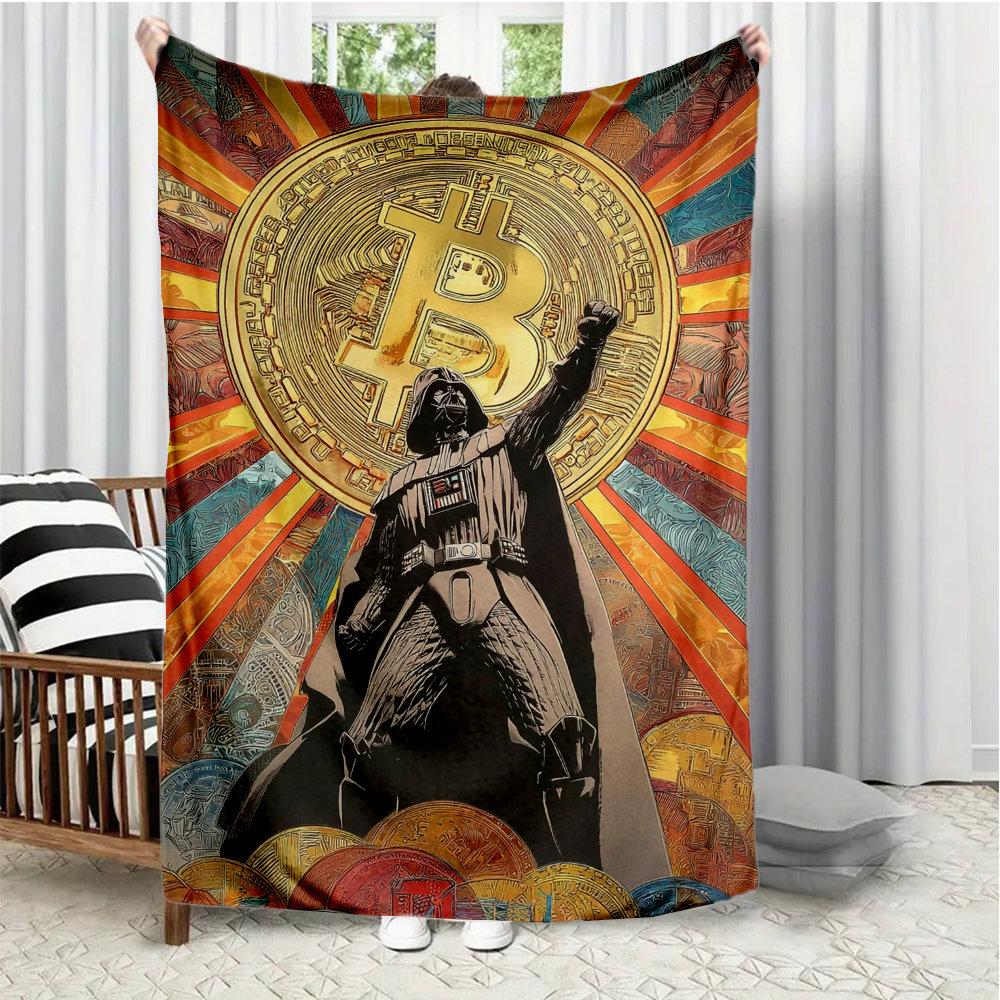 

Pattern of Bitcoin cryptocurrency Flannel printed blanket suitable for all seasons suitable for living room office sofa travel 75x100cm