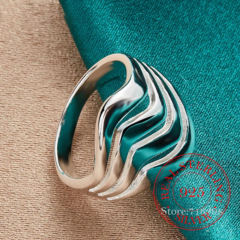 

925 Sterling Silver Four Lines Smooth Ring for Woman Man Fashion Wedding Engagement Party Gift Charm Jewelry 6