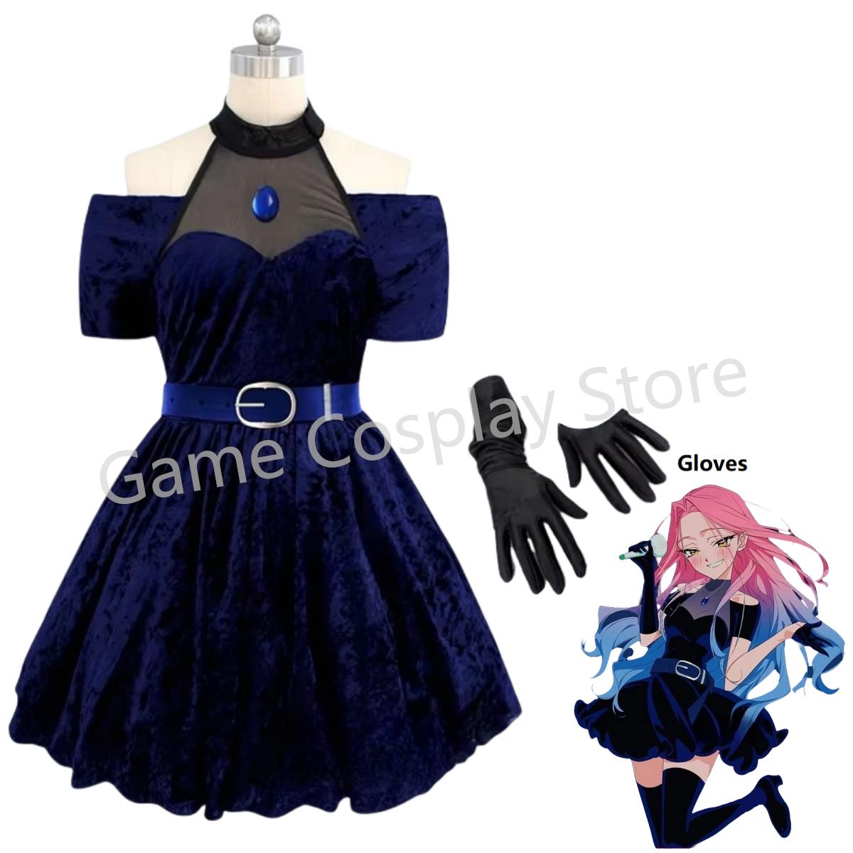Mizi Déguisement Costume Perruque Tenue de Soirée Fête d'Halloween Jeu de Rôle Vêtements de Performance Tenue en Velours Bleu Cosplay Anime Prévente S&ALIEN STAGE