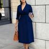 Elegant Long Dresses Fashion Notched Collar Belt Waist Straight Mid Calf Party Plus Size Dress 2026