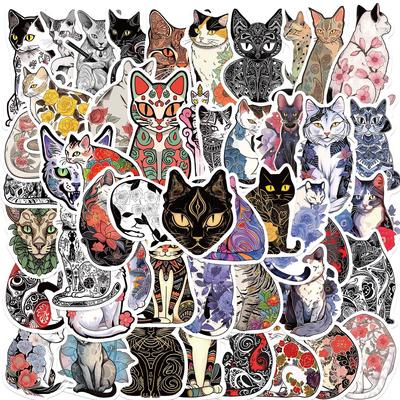 50 Cartoon Tattoo Cat Doodle Stickers Guitar Notebook Suitcase DIY Waterproof Stickers