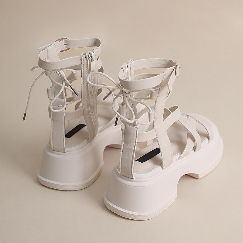 Fashion Sexy High Top Cross Strap Sandals Women Summer Fashion Hollow Zip Design Open Toe Roman Gladiator Thick-soled Platform Sandals