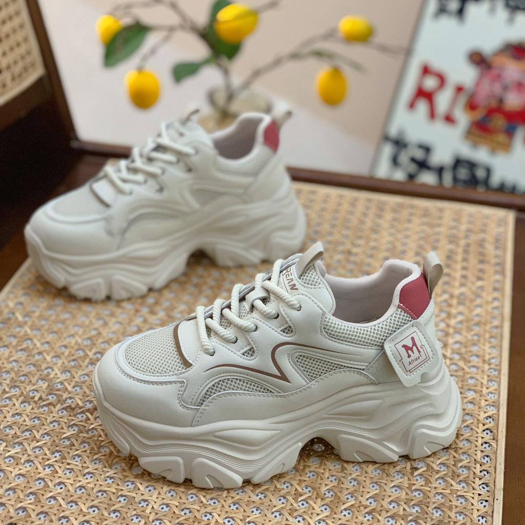 Leather Women's Spring and Autumn New Small Man Thick-soled Heightened Fried Street Sports Shoes Breathable Casual Net Shoes