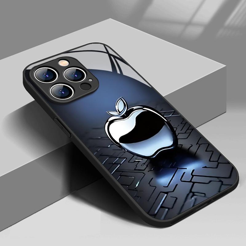 Metal Technology For Apple Pattern Glass Material Phone Case For iPhone 17 16 15 14 13 12 11 Pro Max Plus 16E 17Air XS X Cover