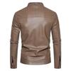 Mens PU Leather Biker Jacket Stand Collar Slim Fit Casual Motorcycle Coat