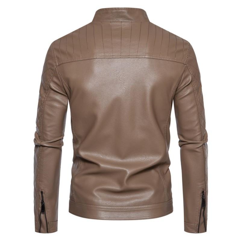 Mens PU Leather Biker Jacket Stand Collar Slim Fit Casual Motorcycle Coat