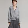 ELLE French Style Elegant Gray Cardigan V-Neck Long Sleeve Solid Color Sweater Women sweater Light-Gray EM49900