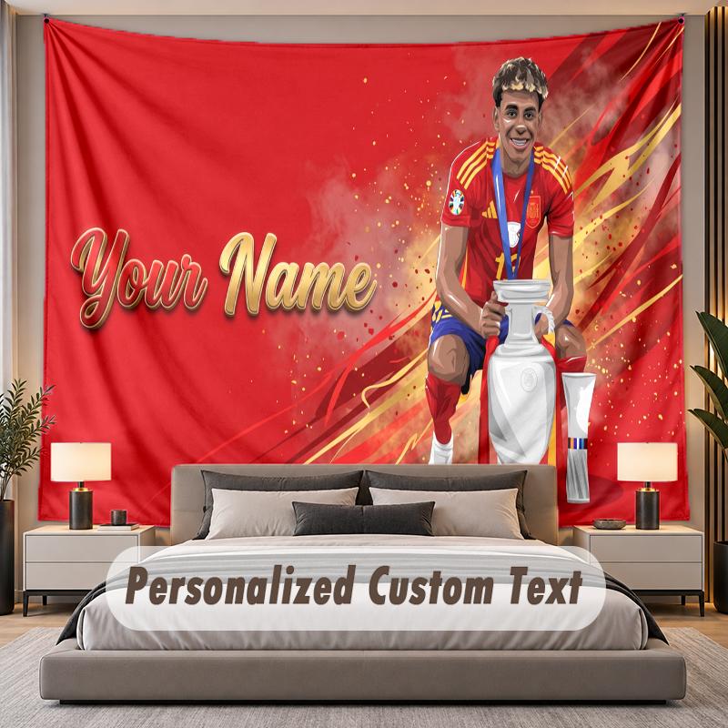 Custom Name Text Tapestry Lamine Yamal Personalized Polyester Wall Tapestry For Bedroom And Room