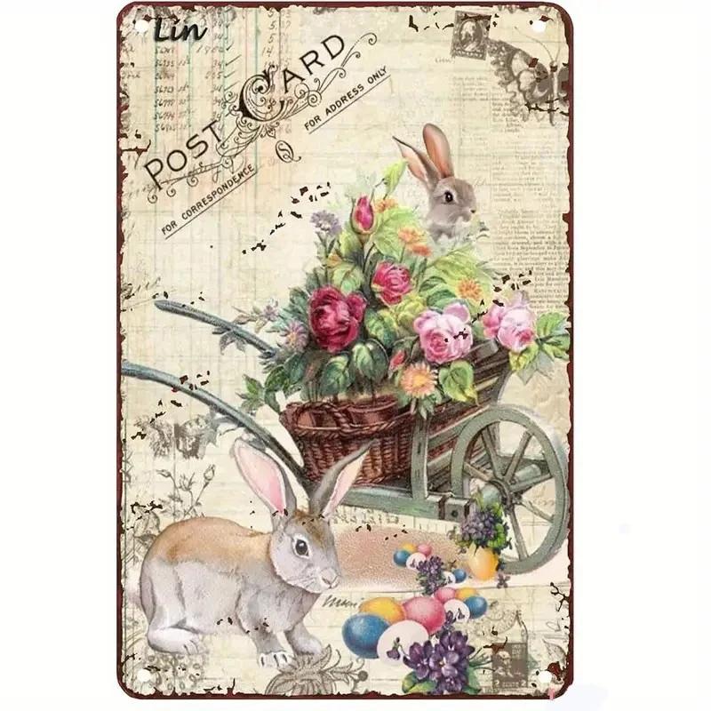 Charming Easter Bunny Metal Sign Perfect Gift for Family & Friends Cute Rabbit Wall Art for Home, Bar, Cafe Decor Garage Kitchen