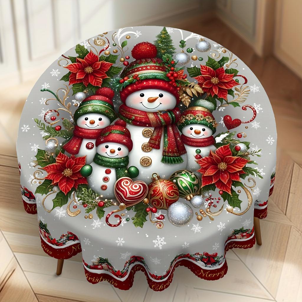One circular Christmas tablecloth, a snowman Christmas flower gift snowflake reindeer tablecloth, Christmas decorationszyc