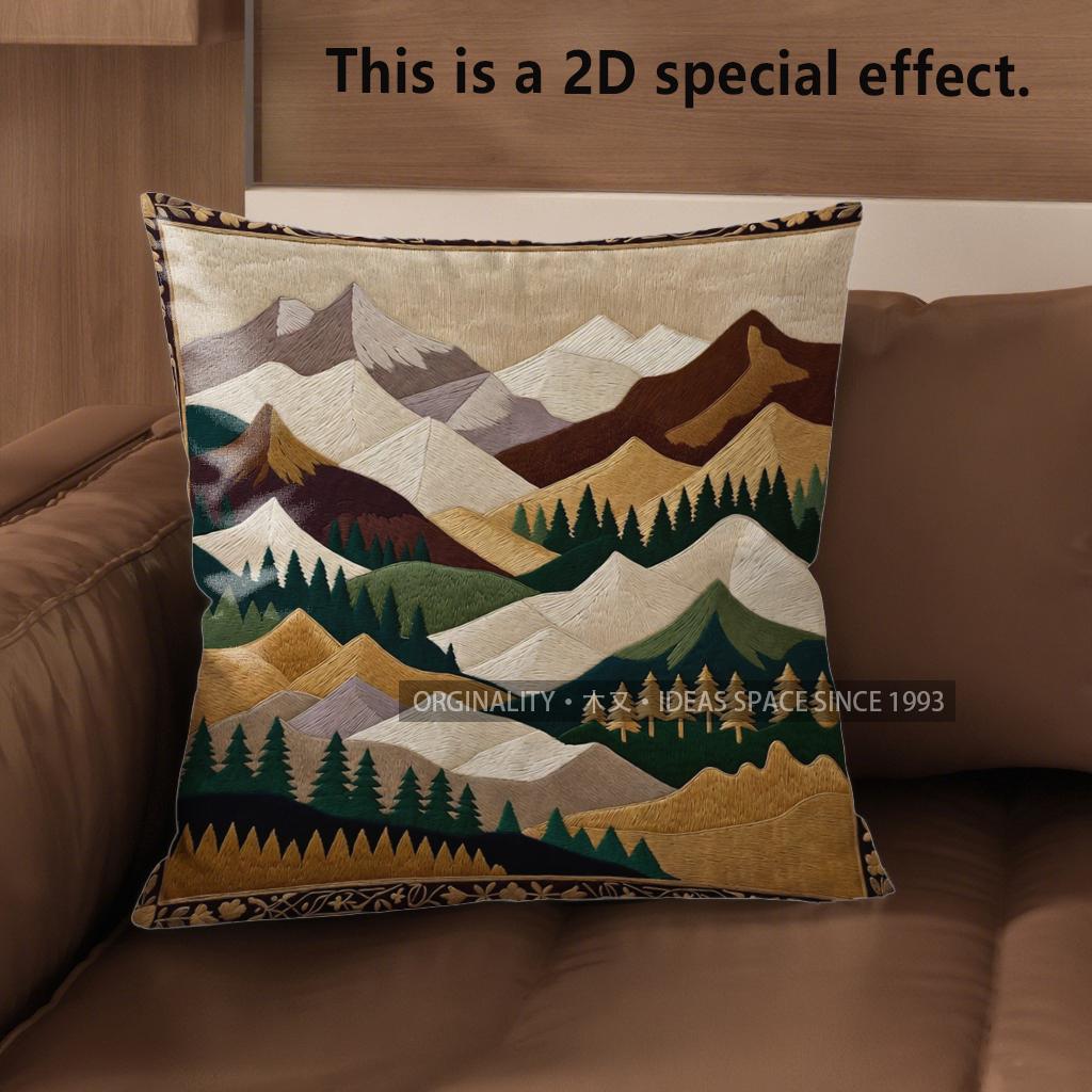 2D Mountain & Forest Pattern Decorative Pillow Covers Pattern Cushion Cover Suitable For Sofa Bedroom Car Pillow Cover