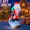 5.9FT LED Inflatable Xmas Yard Decor Skiing Santa Claus Airblown Model Christma Decoration Supplie Home Decor Ornament Gift Toy