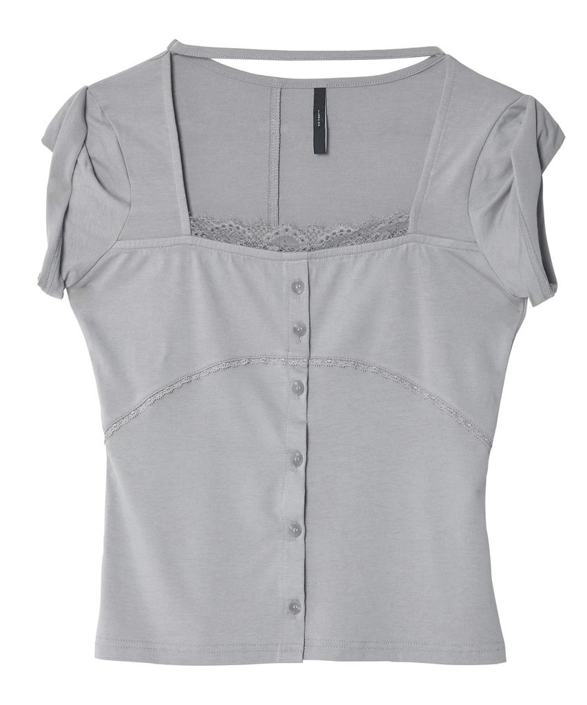 Peulleeoeob Lace Sleeve Top (Fl-112_Gray)
