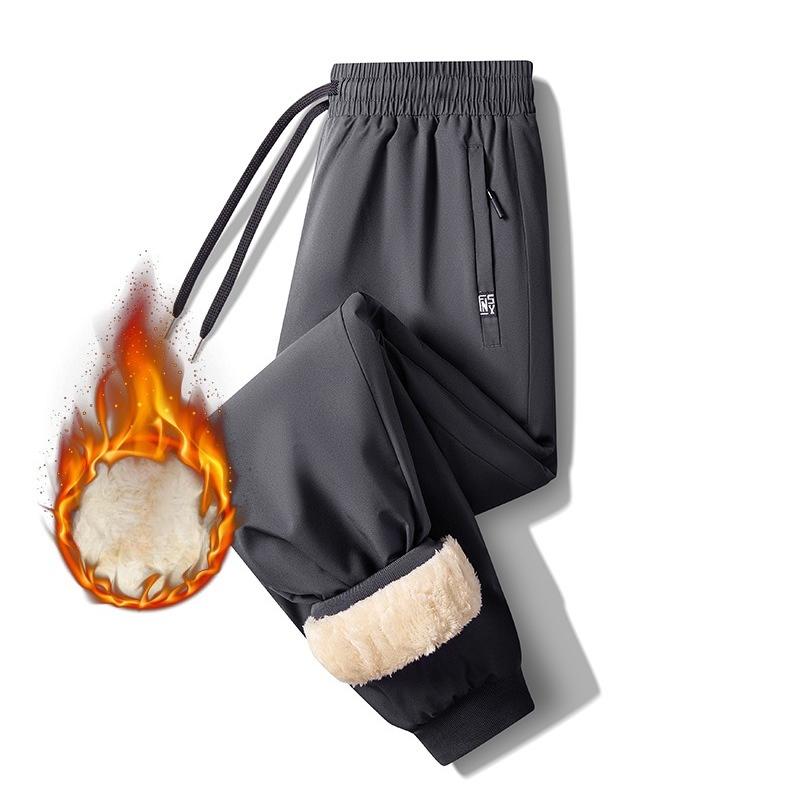 Winter Lambswool-Lined Trousers for Men Thickened Fleece-Lined, Cuffed Trousers Warm and Cold-Resistant Casual Sports Fleece Trousers