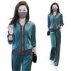 2025 Women's Spring/Autumn Velvet Sporty Two-Piece Set - Fashionable Age-Defying Casual Wear