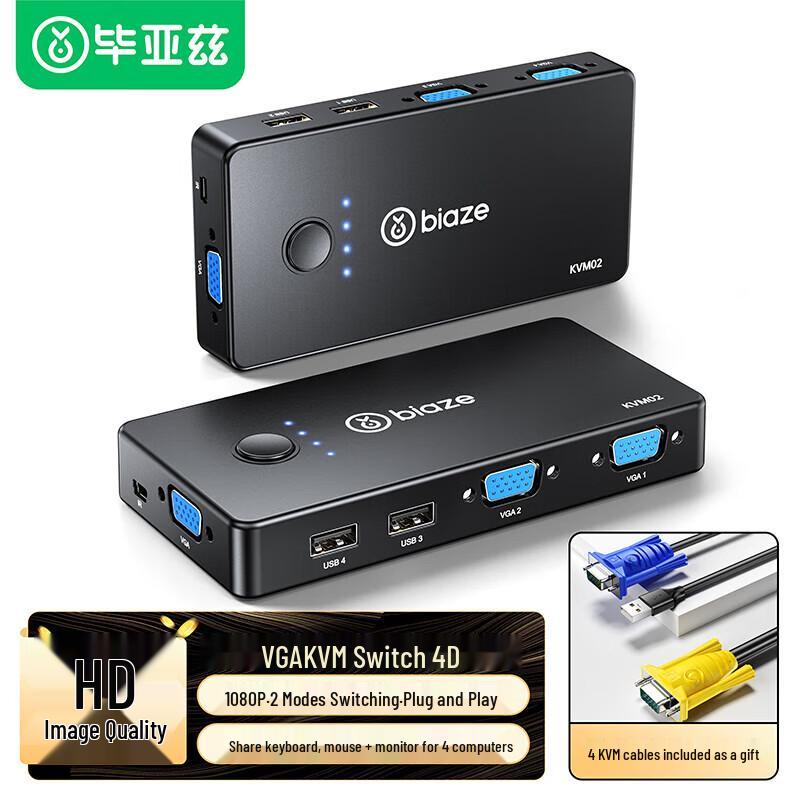 BIAZE 4-Port VGA KVM Switch with USB Hub