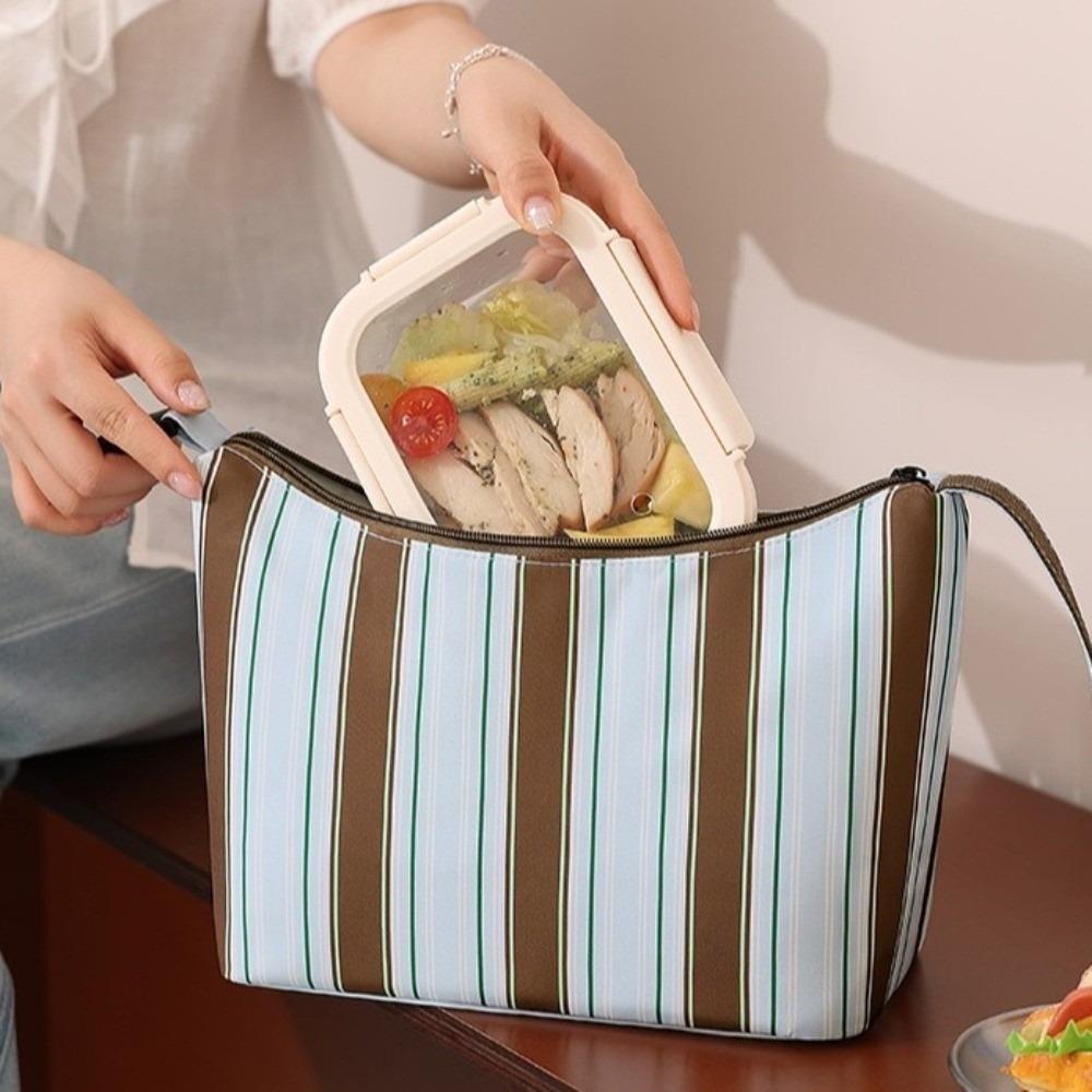 Waterproof Thermal Cooler Tote Portable Food Storage Bag Striped Insulated Lunch Bag Student