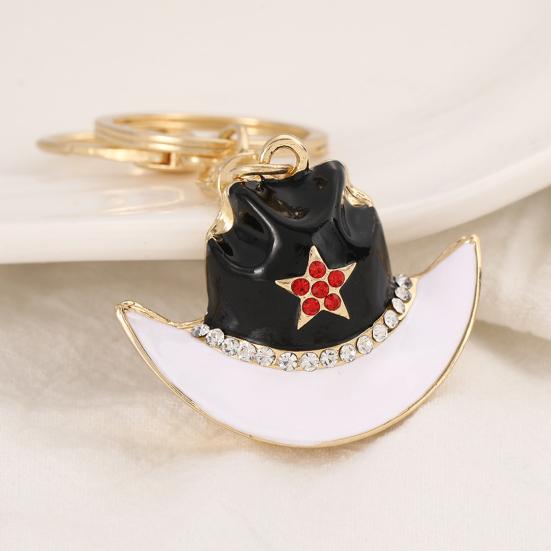 Keychain Pendant Sparkling Rhinestones Five-Pointed Star Pattern Western Style Cowboy Hat Design Key Chain with Lobster Clasp Backpacks Accessory