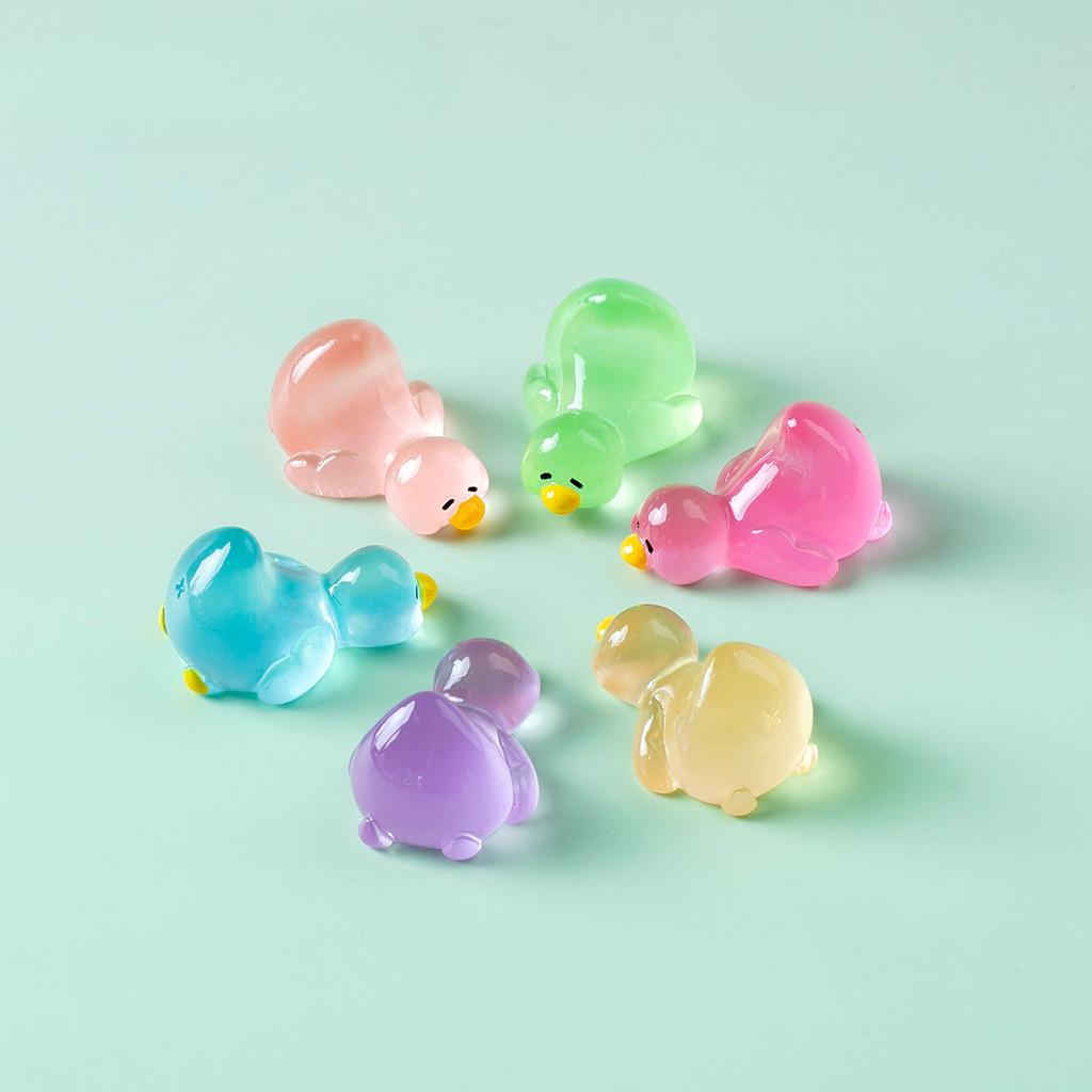 10Pcs Cartoon Mini Luminous Duck Animal Miniatures Resin Ornaments Micro Landscape Diy Fairy Garden Decoration