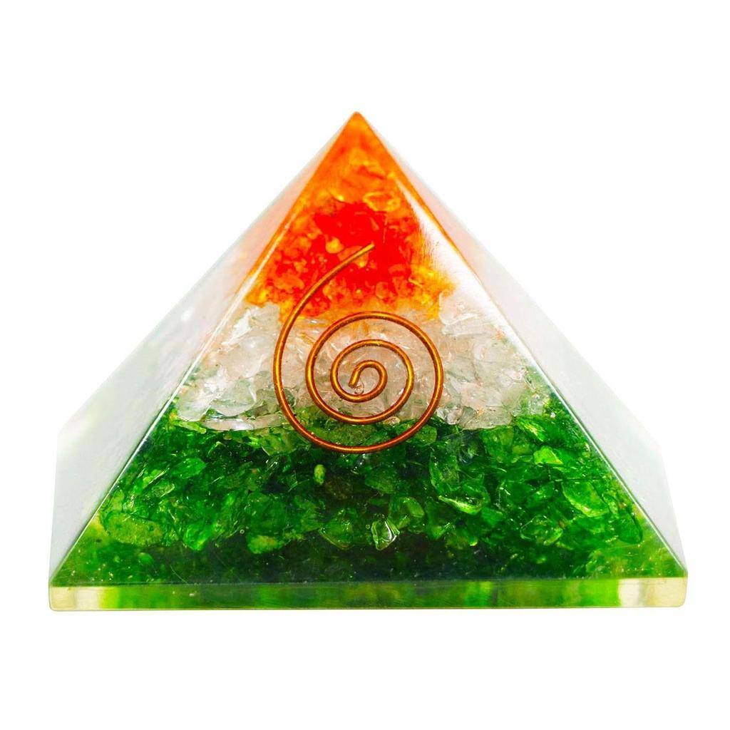Resin Medium Size Multicolor Set of 1 Orgone Crystal Pyramid with Carnelian, Rock Crystal & Green Aventurine for Reiki Healing, Vastu Correction,