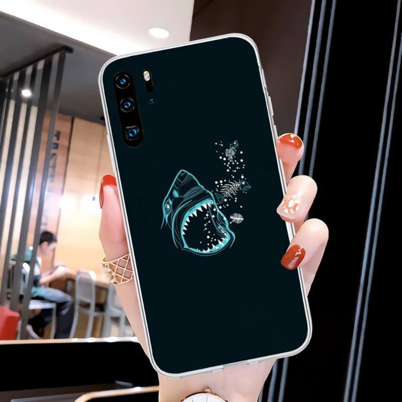 Cool Scary Shark Phone Case For Huawei P50 P40 P30 Pro Mate 40 30 Pro Nova 8 8i Y7P Honor Transparent Phone Cover