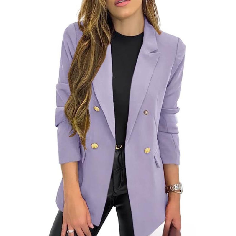 Women's Blazer Spring and Autumn Suit Jacket Solid Color Casual Long-sleeved Lapel Button Jacket