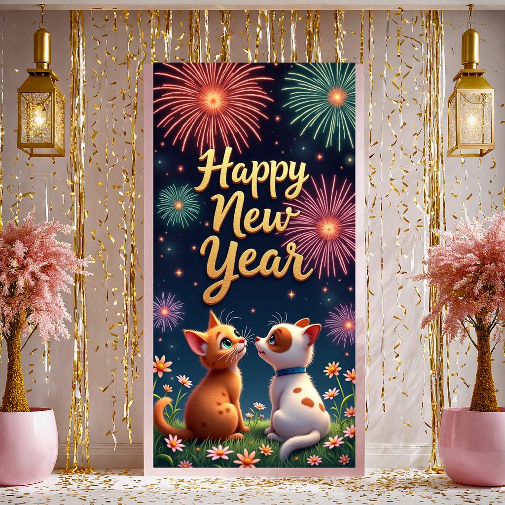 New Year Display Night Sky Background New Year Backdrop Celebration Display Golden Text Yearly Backdrop For New Year Party