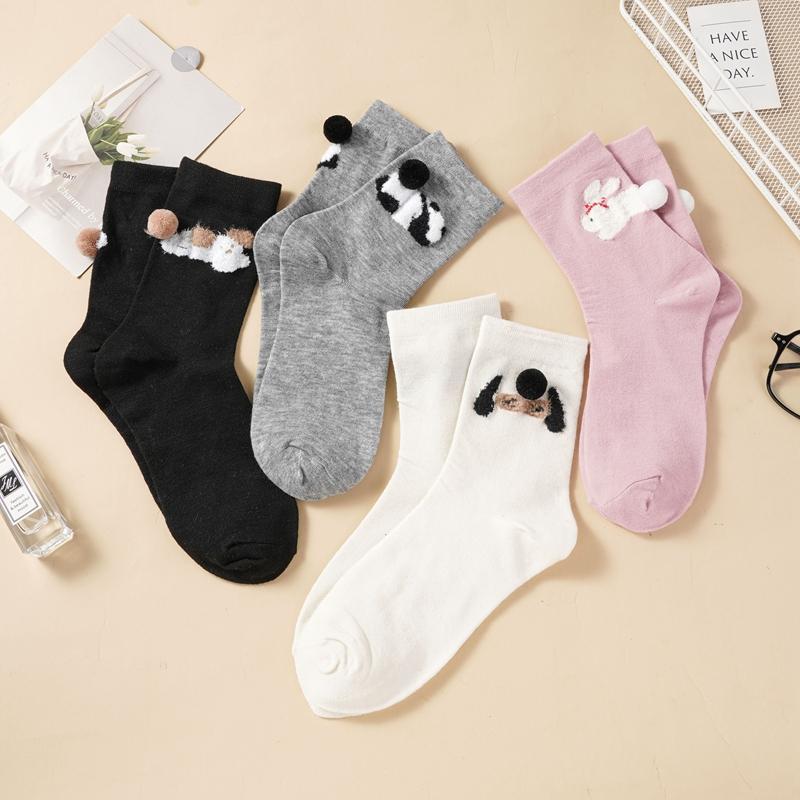 3D Cartoon Animal Crew Socks for Women Cute Plush Decor Breathable Cotton Socks Panda Dog Bunny Cat Pattern Mid-Calf Socks for Casual Daily