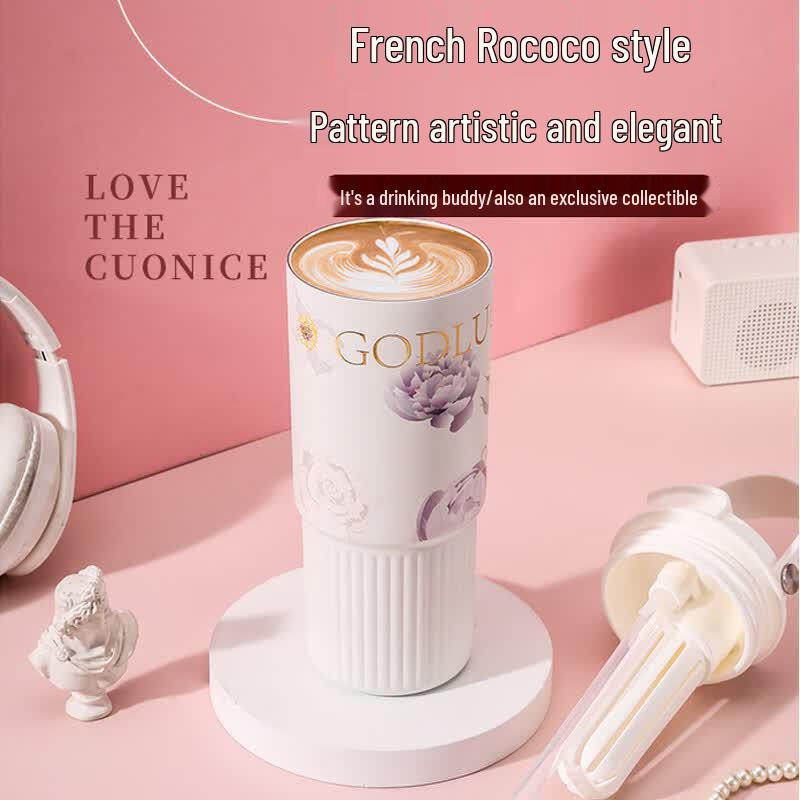 LeQianChu Floral Dual-Drink Stainless Steel Tumbler