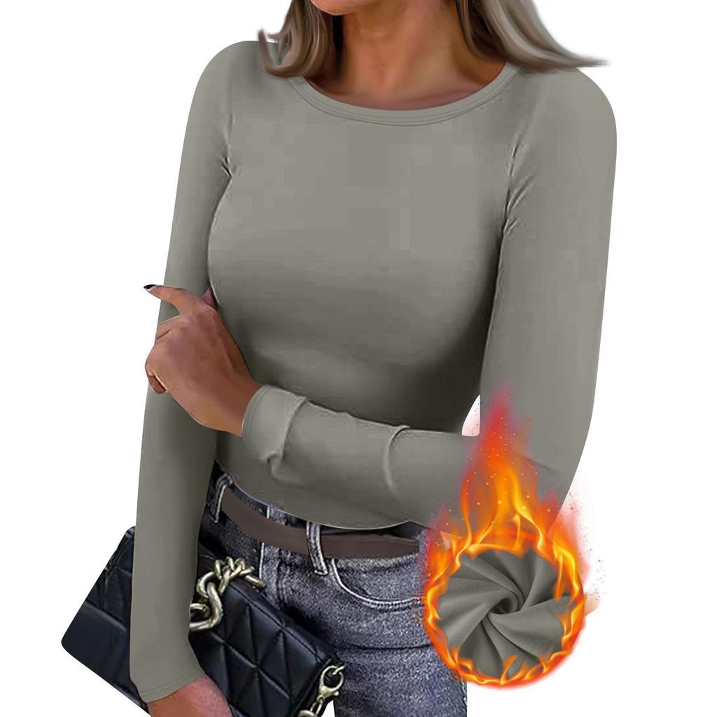 Women's  And Winter Slim Bottom T-shirt Fashion Casual Solid Color V-Neck Pullover Long Sleeve Top