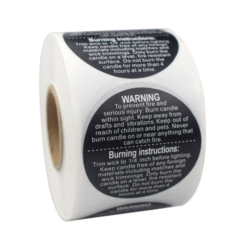 1.5 Inch 500Pcs/Roll Waterproof Candle Warning Label Candle Container Stickers