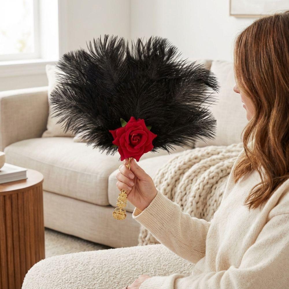 Handmade Craft Feather Rose Fan Soft Fluffy Chinese Hand Fan Fan  Party Occasions