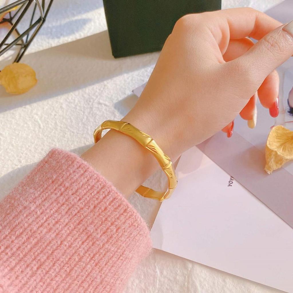 Gold-Plated Bamboo Joint Open Bangle – Versatile New Chinese Style Women’s Fashion Bracelet