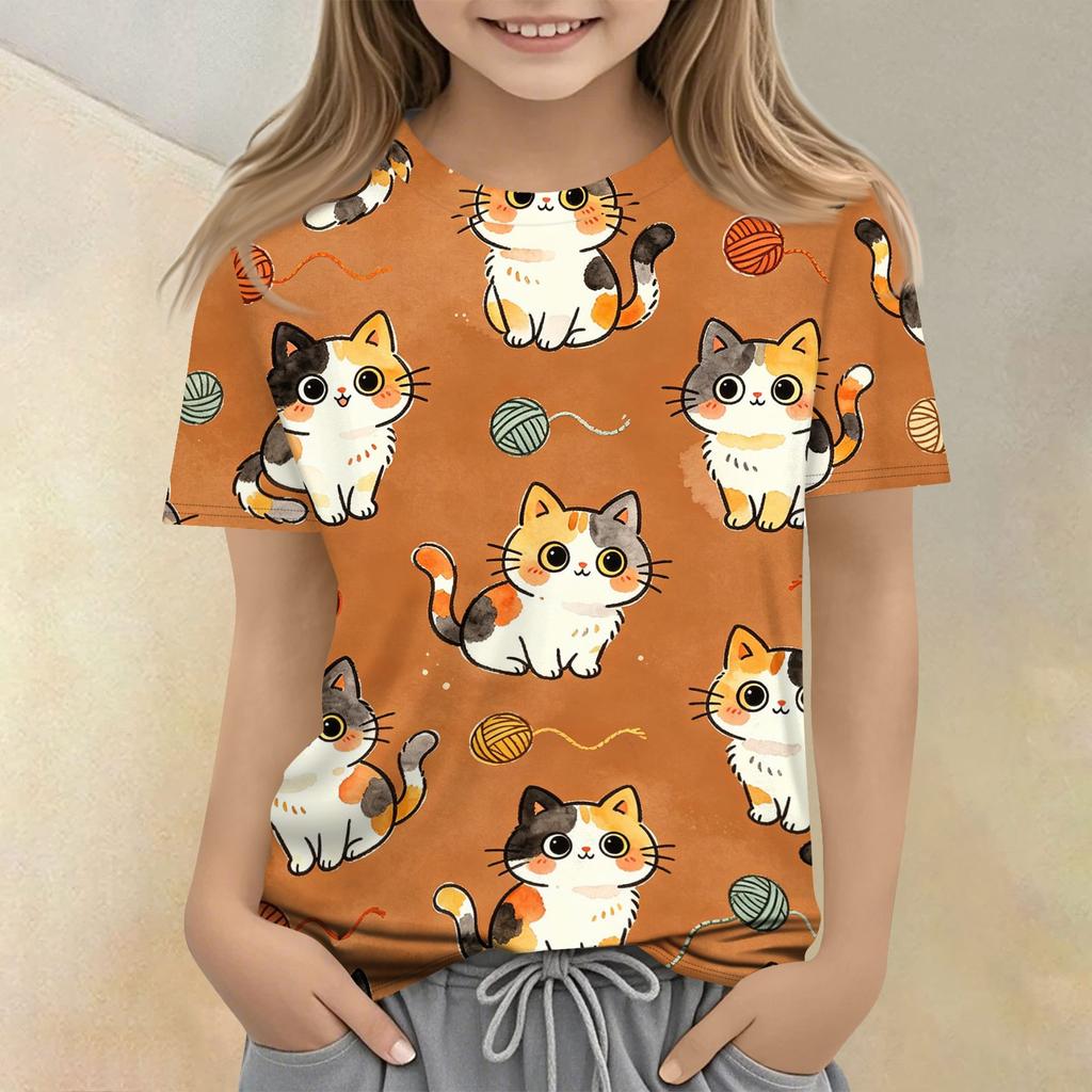Kids Animal Print Crew Neck Short Sleeve Casual Loose Fit T Shirt Comfortable Lightweight Soft Fabric Suitable for Everyday Wear