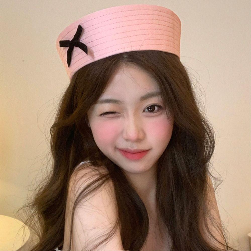 Bowknot Sailor Hat Dome Navy Cap Personality Bow Beret  Ladies