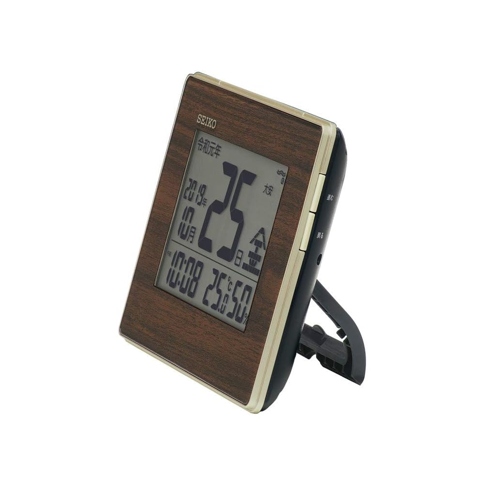 Seiko Clock Wall Clock/Table Clock/Alarm Clock, Natural, Radio Controlled, Digital, Calendar, Temperature/Humidity Display, New Era Display, Light Gol