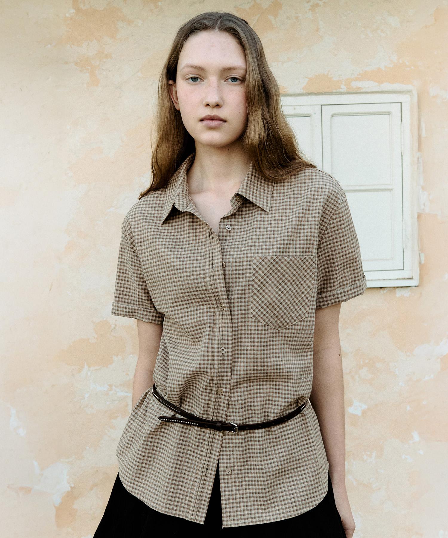 Lora Lora Classic Check Half Shirt Brown Brown/Free