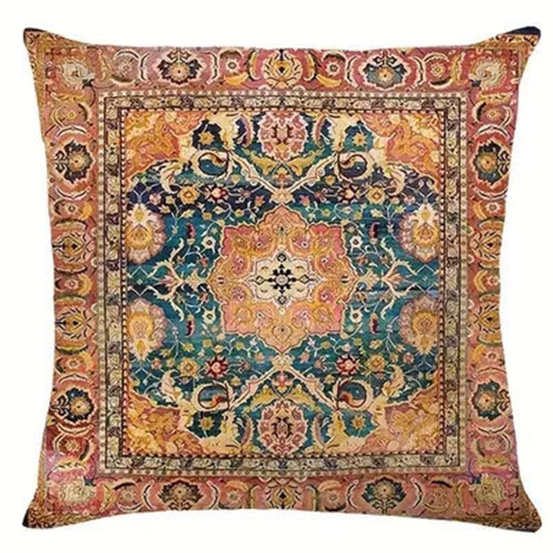 Retro Mandala Emoji Leinen Kissenbezug - Ohne Füllung