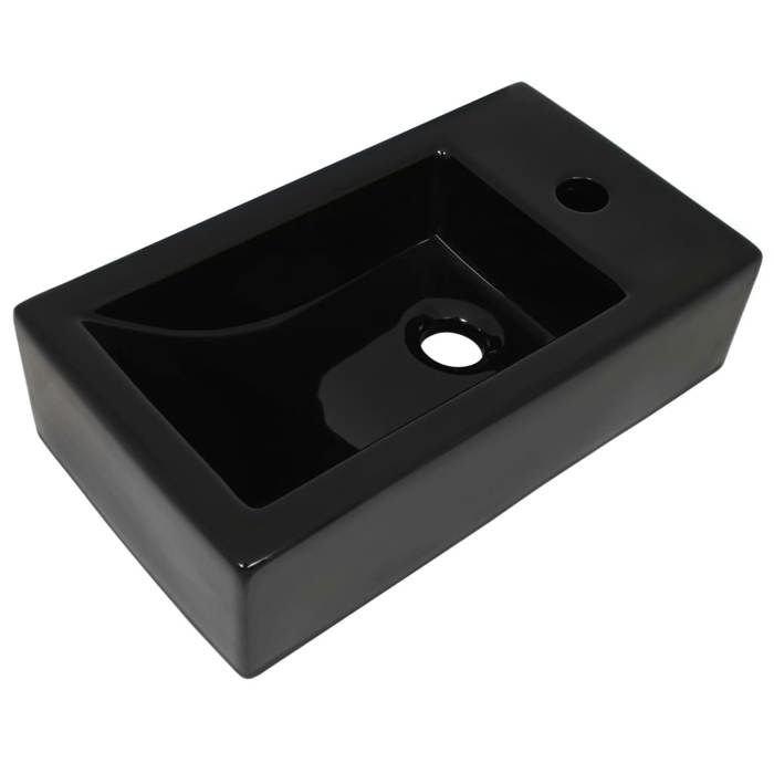 Washbasin - vidaXL - Ceramic Black - 46 X 25.5 X 12 Cm - Tap Hole - Easy Mounting