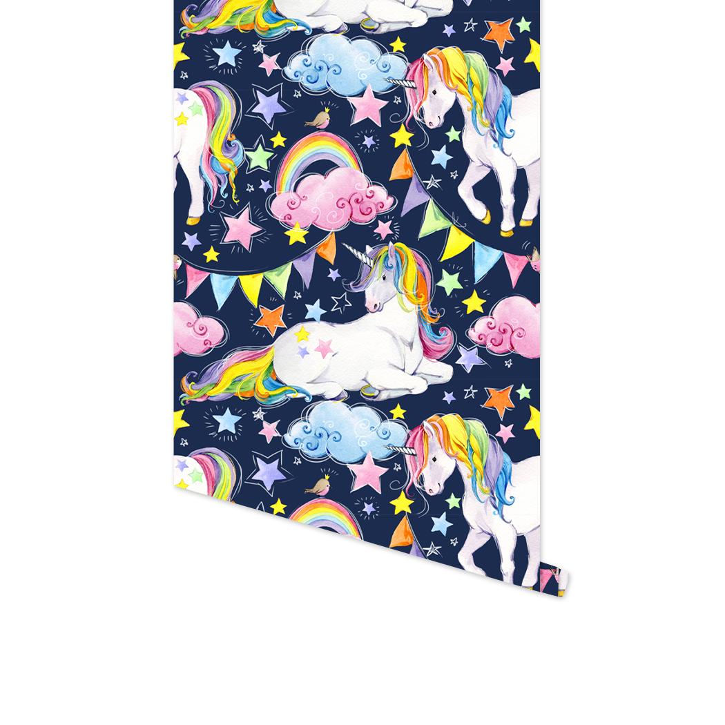 

Cute Unicorn Rainbow Peel And Stick Cartoon Wallpaper Self-Adhesive Pink/Grey Wall Stickers for Kidroom Easy to Paste Home Decor 2mx45cm(78.7x17.7in)