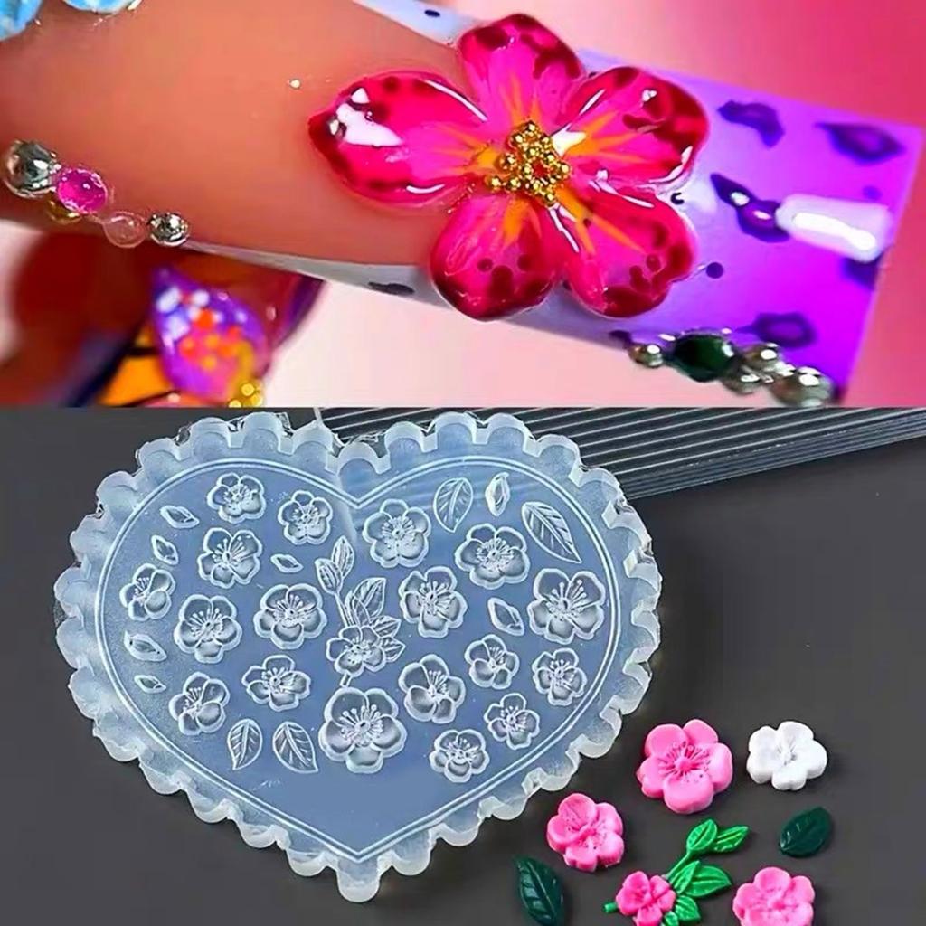 Herzförmige Silikonformen für 3D Gel Nail Art Kirschblüten-Design Wiederverwendbare DIY Nagel-Charms Zubehör
