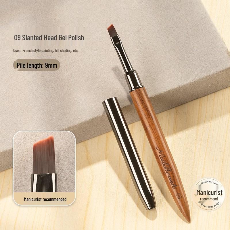 Premium Nail Art Gel Brush with Japanese Sandalwood Handle - Round & Flat Heads