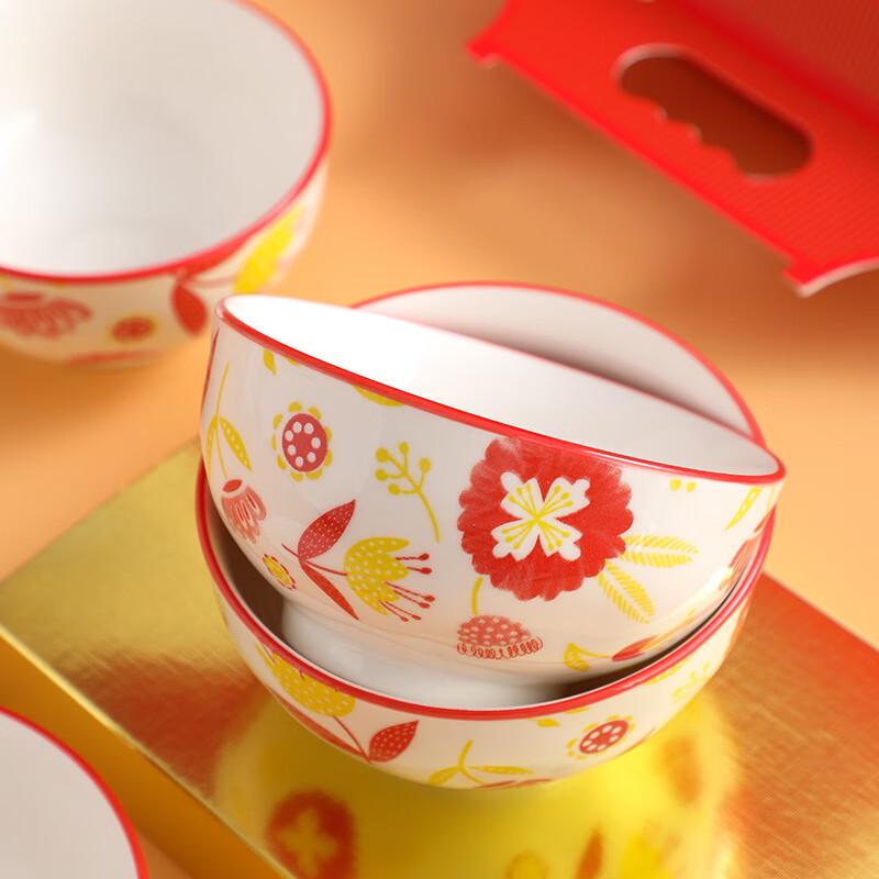 HEYUXI New Chinese Palace Style Red Lotus Ceramic Tableware Set