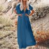 Women Summer Beach Cover Up Dress V Neck Loose Fit Maxi Dress Button Front Vacation Dress with Short Sleeves and Elastic Waist