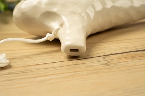 TNG Ocarina [Alto/C/AC / 12-Hole / Emerald] High-Quality Ocarina for Tube Play (Includes Strap) Glazed Finish with Ocean Wave Pattern (White)