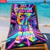 1pc  Neon Pixel Number 67 Personalized Name Beach Towel, Cyberpunk Kids Summer Pool Towel